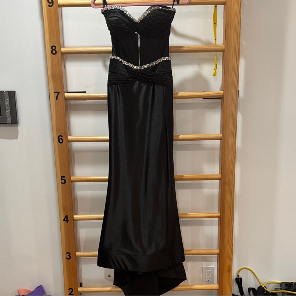 Sherri Hill Black Strapless Gown with Silver Accents